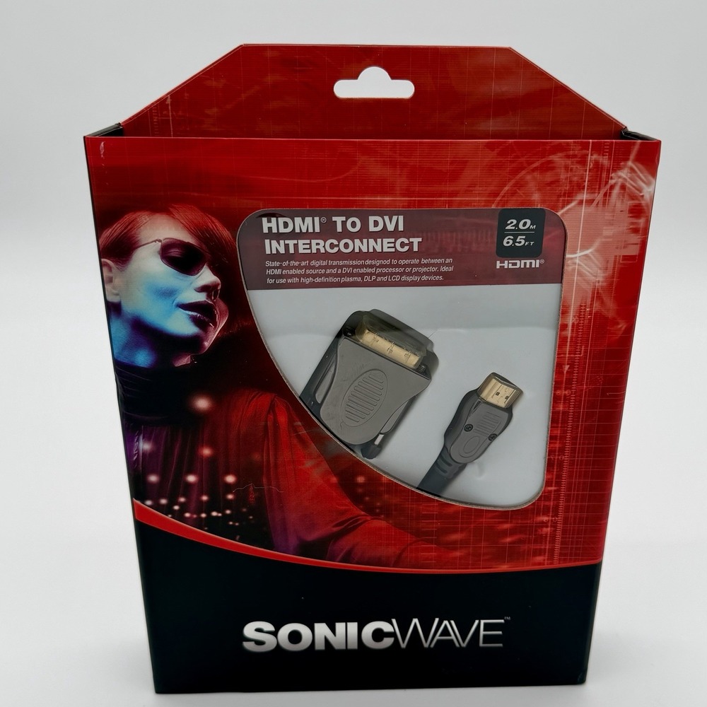SonicWave HDMI To DVI Video Cable Adapter 6.5FT Gold-Plated In-Wall BRAND NEW
